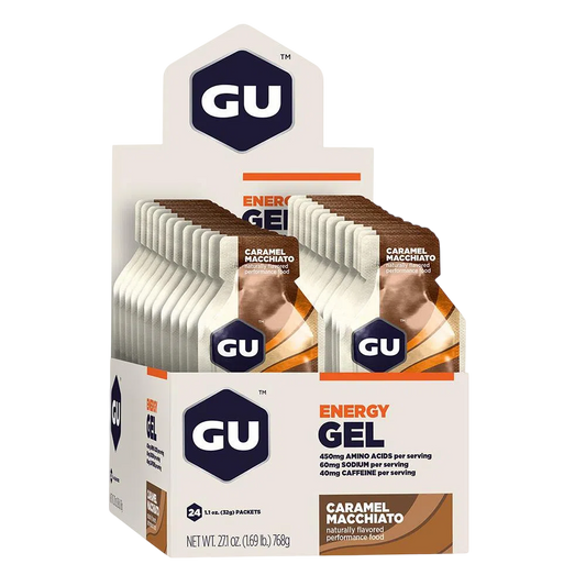 GU Gel Energía, Caramel Machiatto (40 mg Cafeína) 768g (24 gels 32g) – GU Energy-Wellu