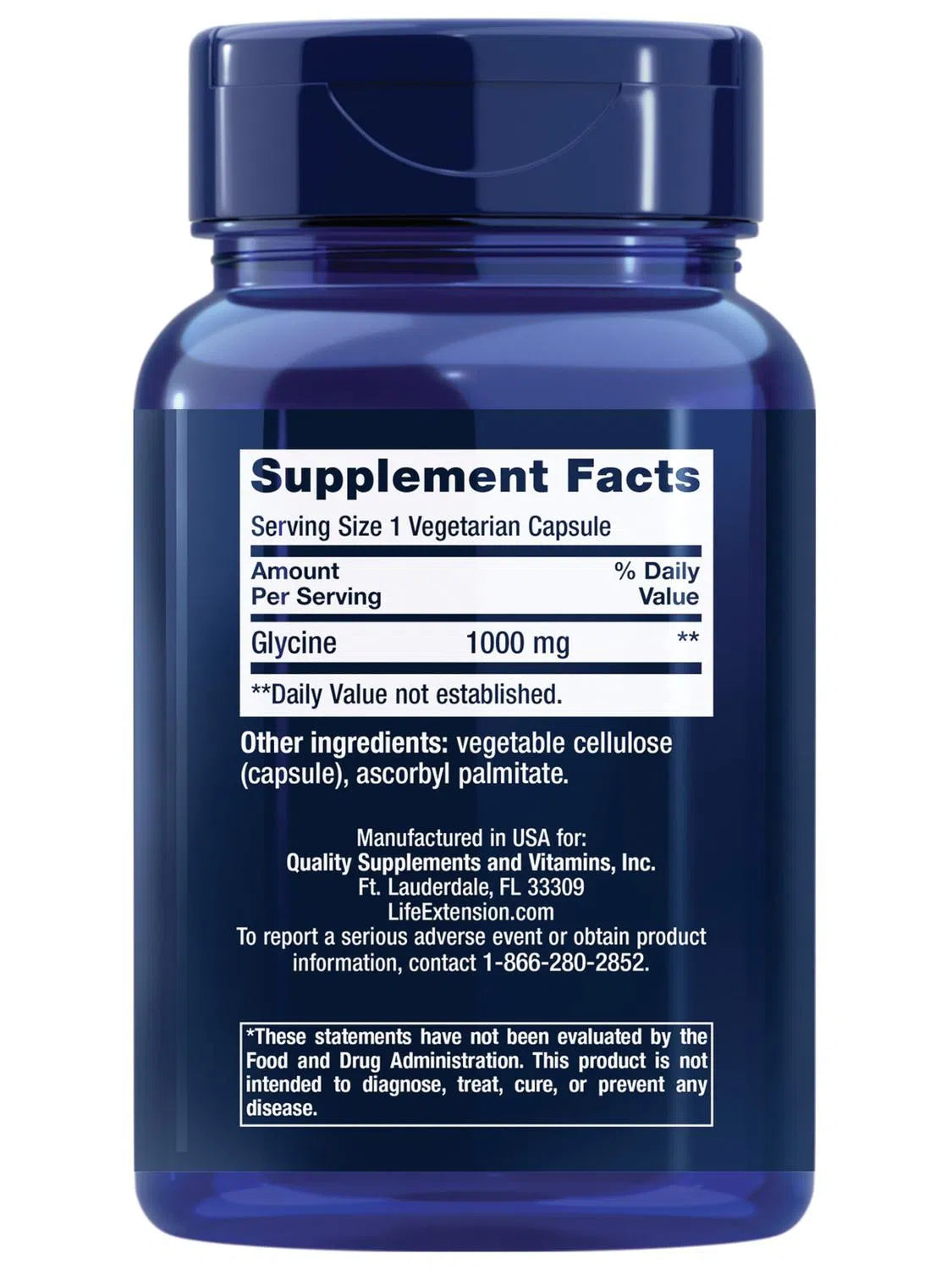 Glycine 1000 mg , 100 Cápsulas – Life Extension-Wellu