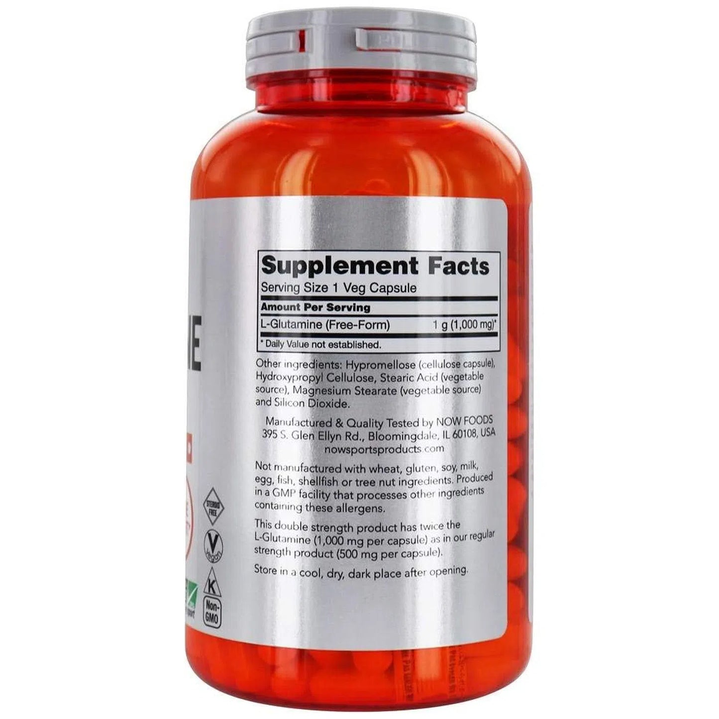 L-Glutamina 1000mg, 240 Caps – NOW Foods-Wellu