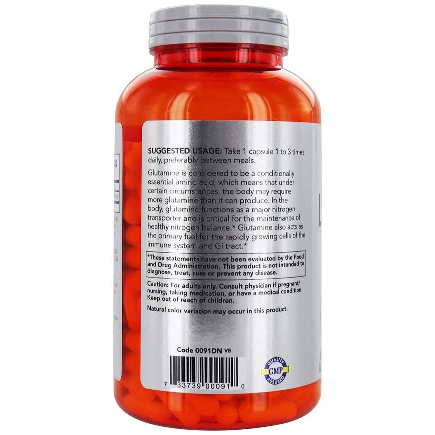 L-Glutamina 1000mg, 240 Caps – NOW Foods-Wellu
