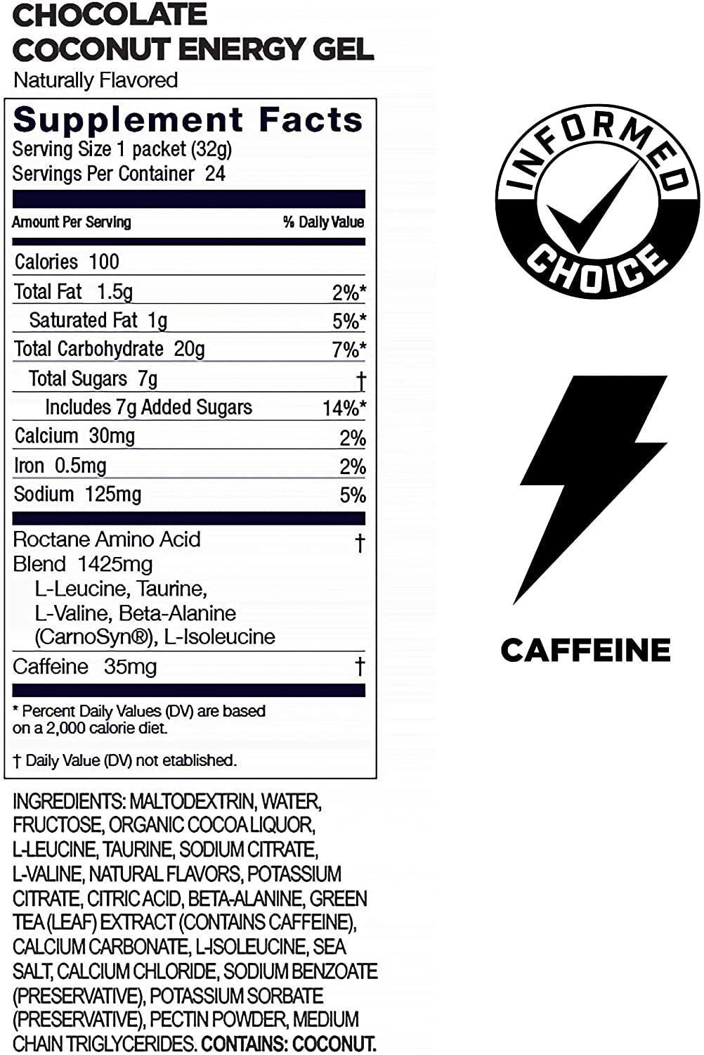 Roctane Gel Energía, Choco Coco (35 mg Cafeína) (24 gels 32g) – GU Energy-Wellu