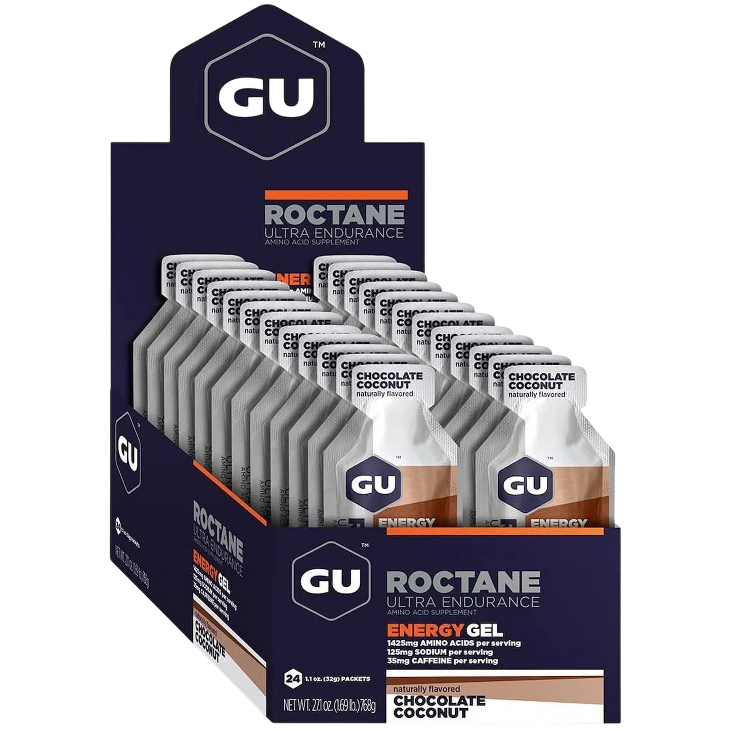Roctane Gel Energía, Choco Coco (35 mg Cafeína) (24 gels 32g) – GU Energy-Wellu