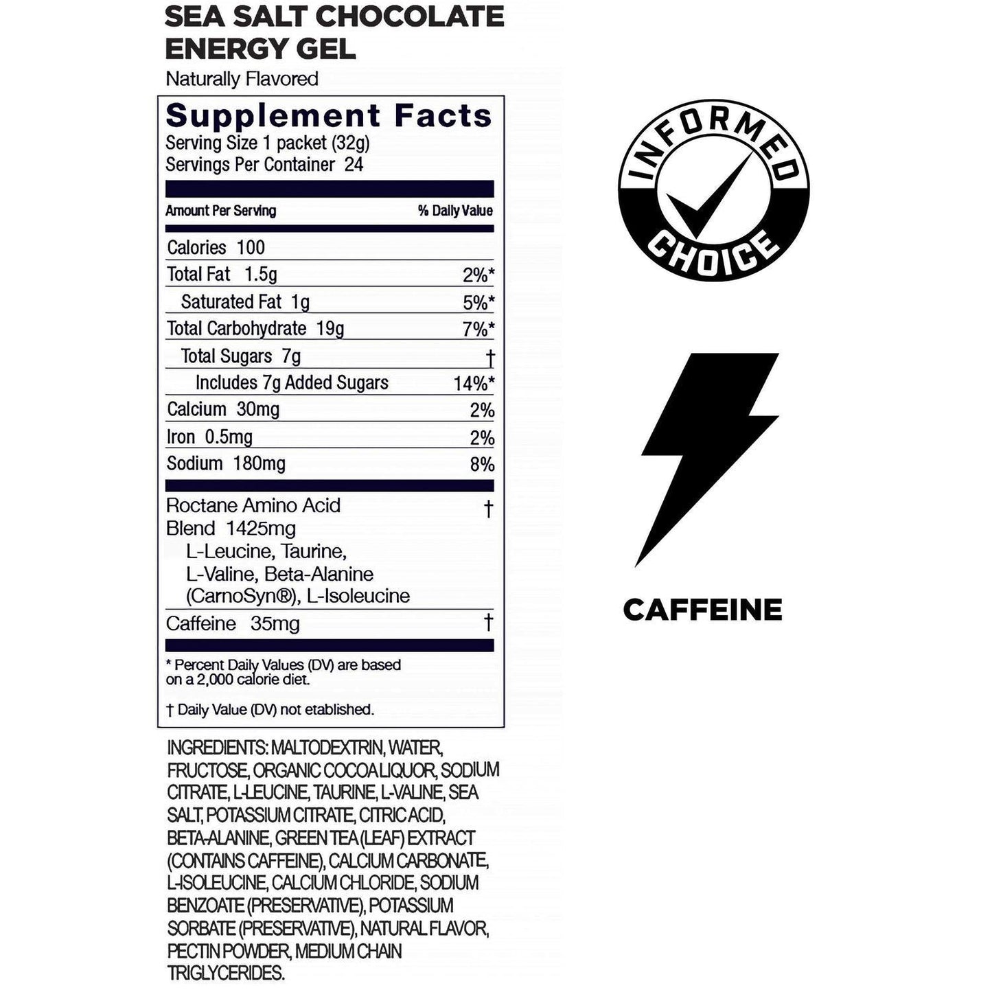 Roctane Gel Energía, Sea Salt Chocolate (35 mg Cafeína) (24 gels 32g) – GU Energy-Wellu