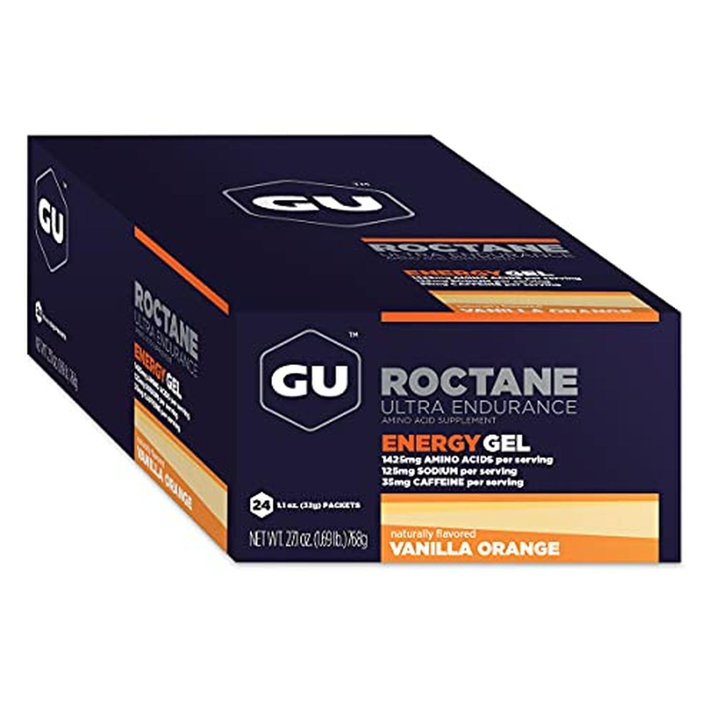 Roctane Gel Energía, Vainilla Orange (35 mg Cafeína) (24 gels 32g) – GU Energy-Wellu