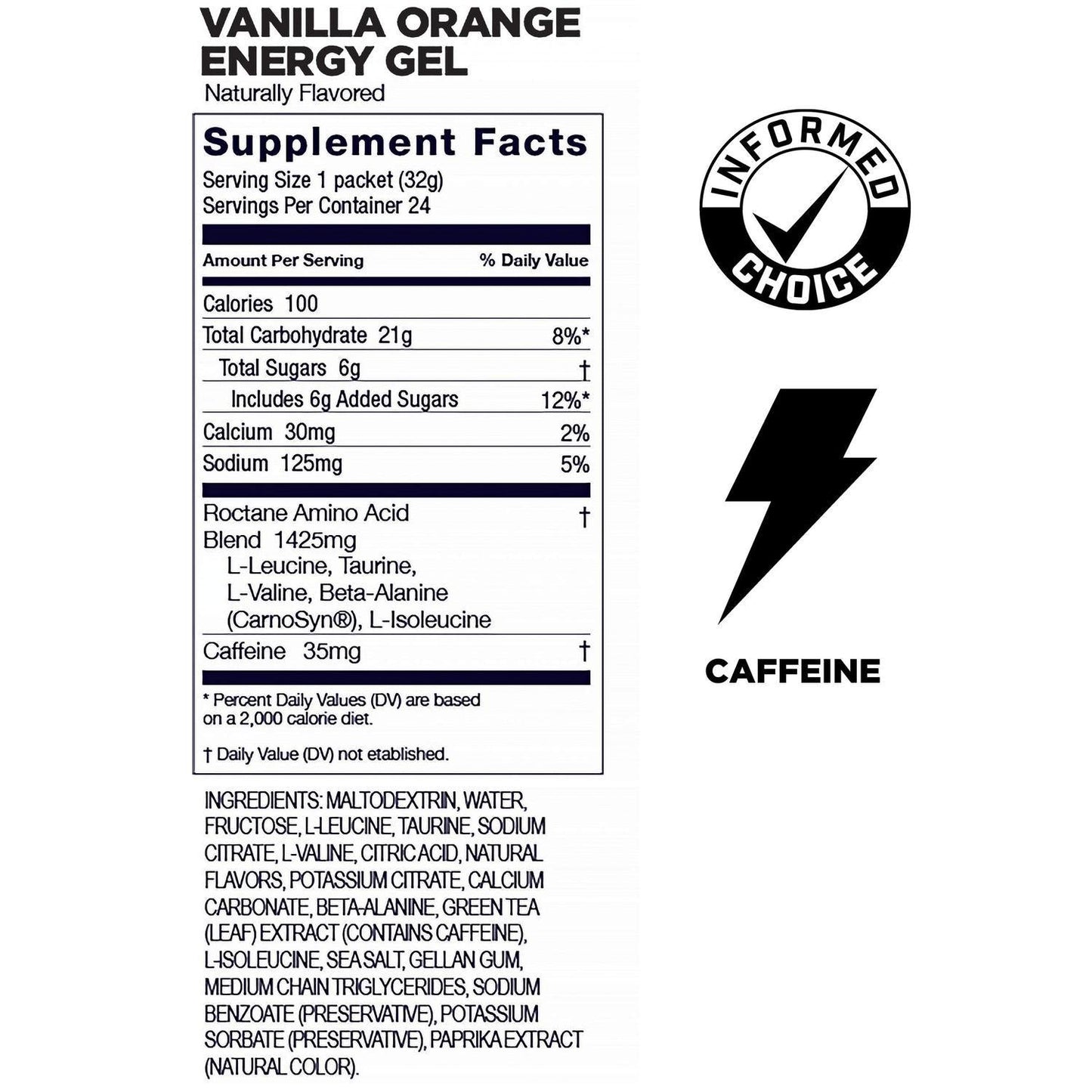 Roctane Gel Energía, Vainilla Orange (35 mg Cafeína) (24 gels 32g) – GU Energy-Wellu