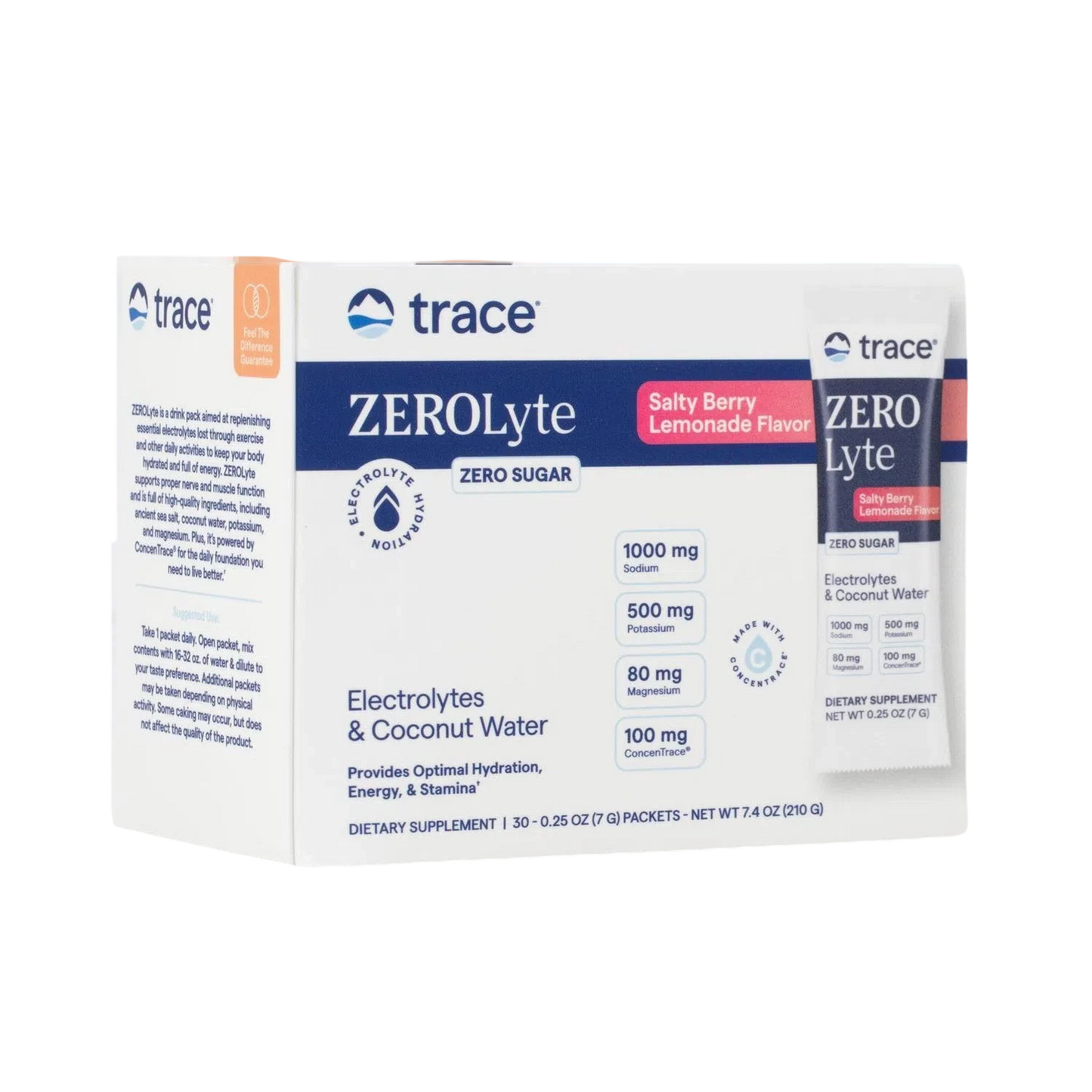 Zerolyte Berry Lemonade, 210g (7.4 oz) – Paq 30 Sobres de 7g – Trace Minerals-Wellu