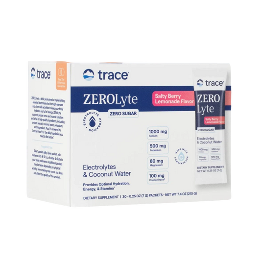 Zerolyte Berry Lemonade, 210g (7.4 oz) – Paq 30 Sobres de 7g – Trace Minerals-Wellu