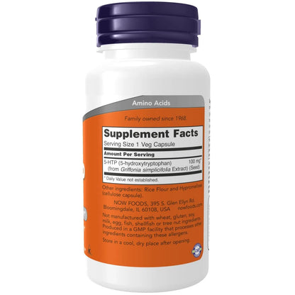 5-HTP de 100 mg, 60 Cápsulas Veg – NOW Foods-Wellu