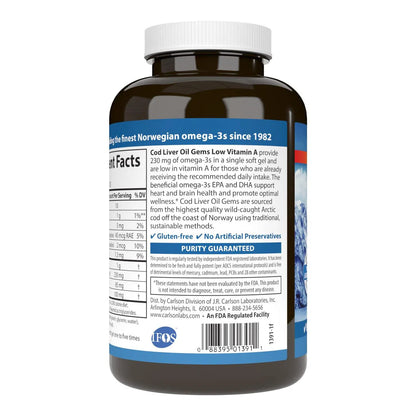 Aceite de Hígado de Bacalao + Vitamina A (230 mg Omega-3), 150 Soft Gels – Carlson Labs-Wellu