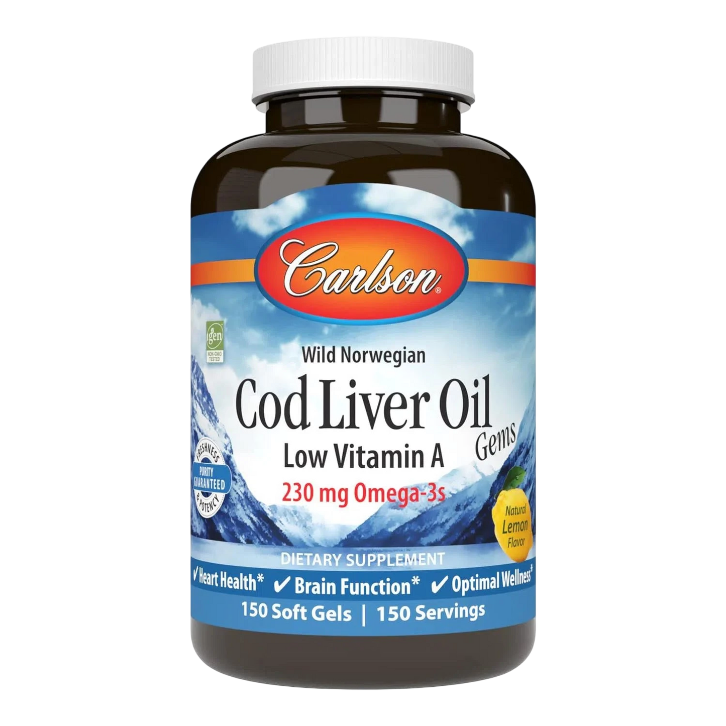 Aceite de Hígado de Bacalao + Vitamina A (230 mg Omega-3), 150 Soft Gels – Carlson Labs-Wellu