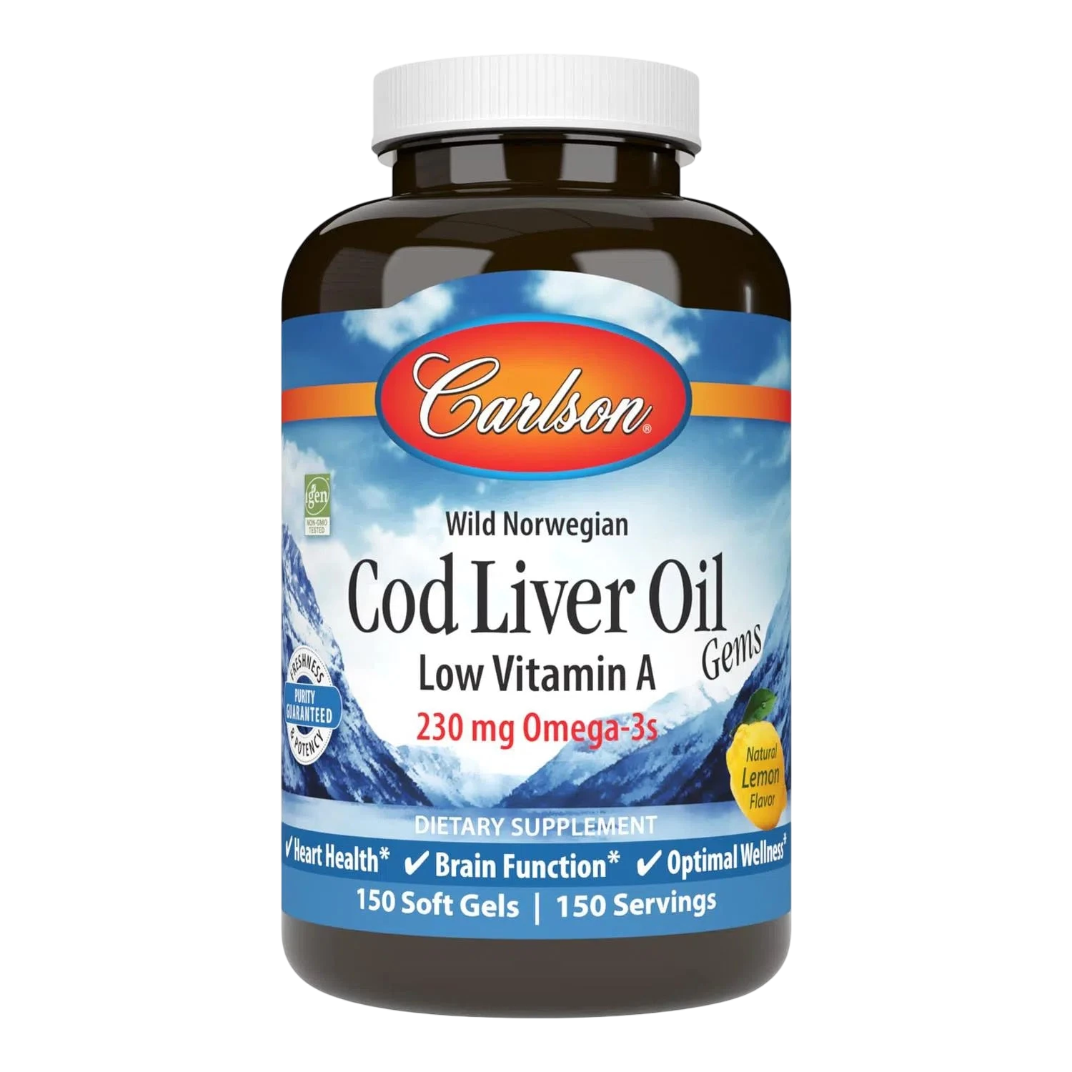 Aceite de Hígado de Bacalao + Vitamina A (230 mg Omega-3), 150 Soft Gels – Carlson Labs-Wellu