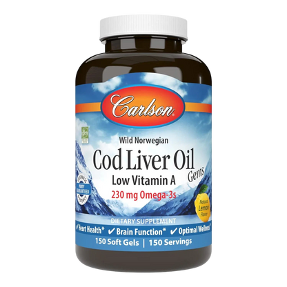 Aceite de Hígado de Bacalao + Vitamina A (230 mg Omega-3), 150 Soft Gels – Carlson Labs-Wellu