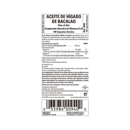 Aceite de Hígado de Bacalao (con Vitamina A & D), 100 Softgels – Solgar-Wellu