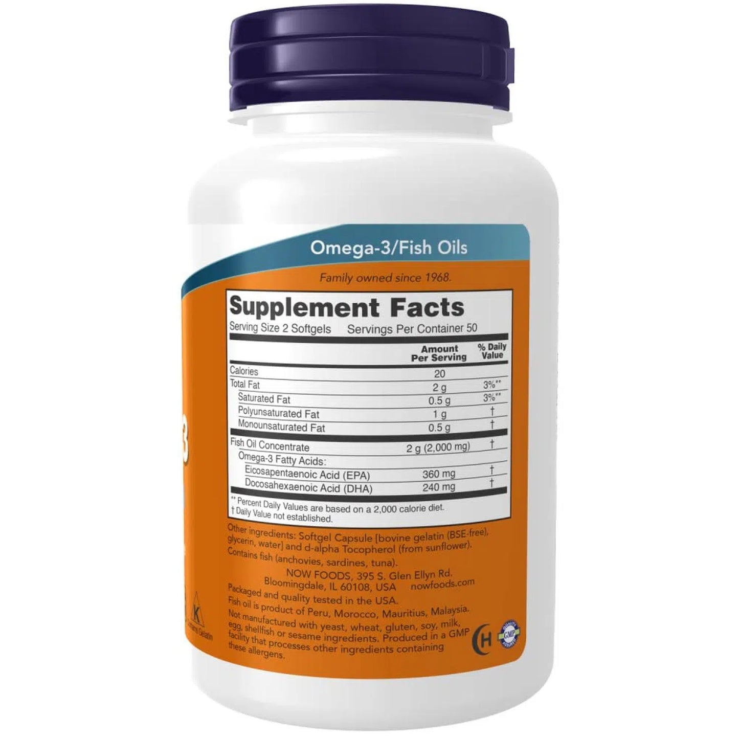 Aceite de pescado Omega-3 destiladas molecularmente, 100 Softgels – NOW Foods-Wellu