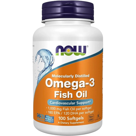 Aceite de pescado Omega-3 destiladas molecularmente, 100 Softgels – NOW Foods-Wellu