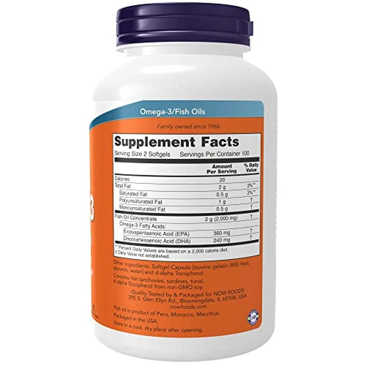 Aceite de pescado Omega-3 destiladas molecularmente, 200 Softgels – NOW Foods-Wellu