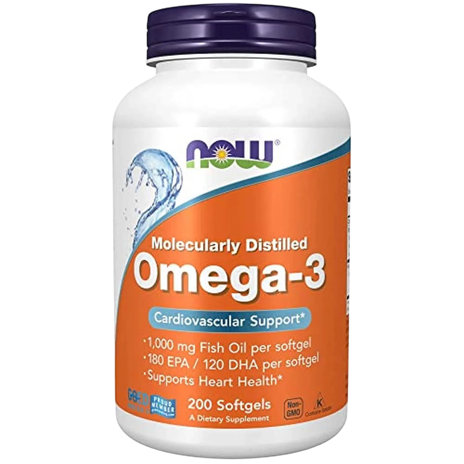 Aceite de pescado Omega-3 destiladas molecularmente, 200 Softgels – NOW Foods-Wellu