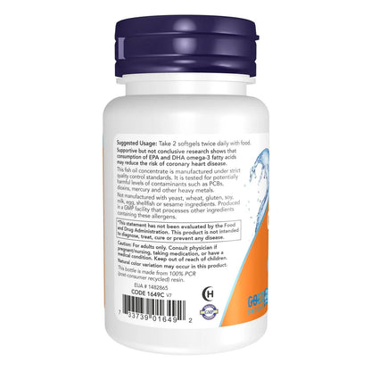 Aceite de pescado Omega-3 destiladas molecularmente, 30 Softgels – NOW Foods-Wellu