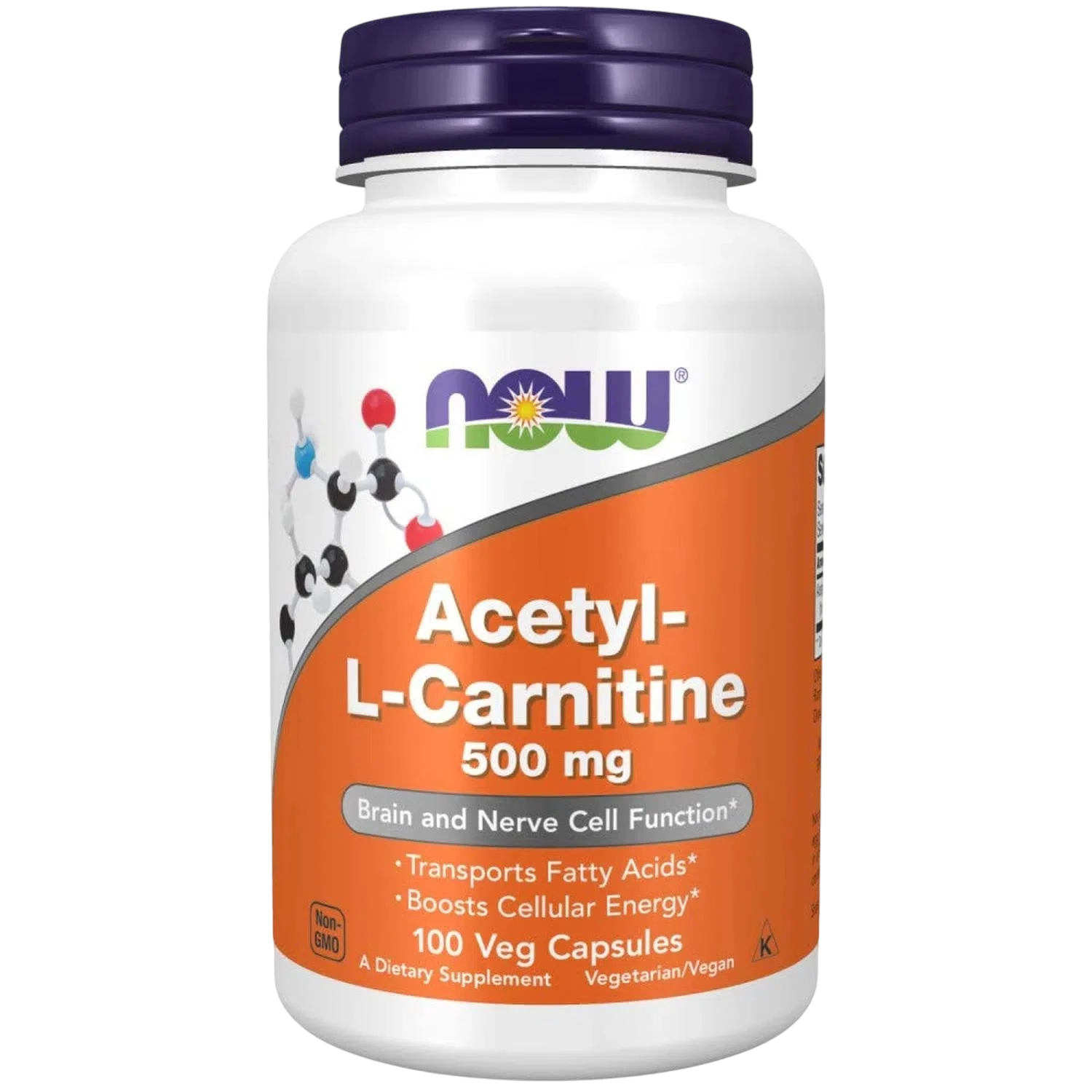 Acetil-L-carnitina de 500 mg, 100 Cápsulas Veg – NOW Foods-Wellu