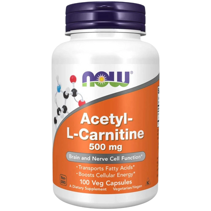 Acetil-L-carnitina de 500 mg, 100 Cápsulas Veg – NOW Foods-Wellu