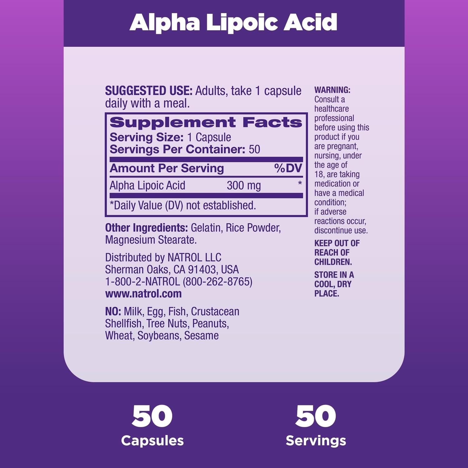 Acido Alfa Lipóico 300mg (protección Celular), 50 Cápsulas – Natrol-Wellu