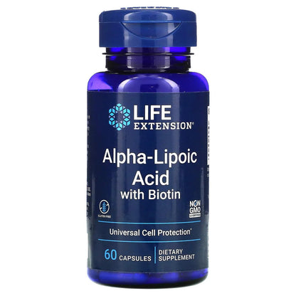 Ácido Alfa-Lipoico con Biotina, 60 Caps – Life Extension-Wellu