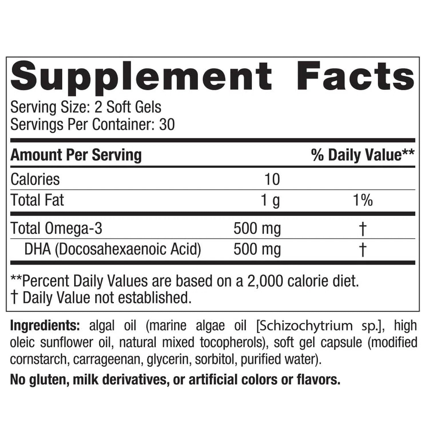 Algae DHA (Omega 3) 500mg, 60 softgels – Nordic Naturals-Wellu