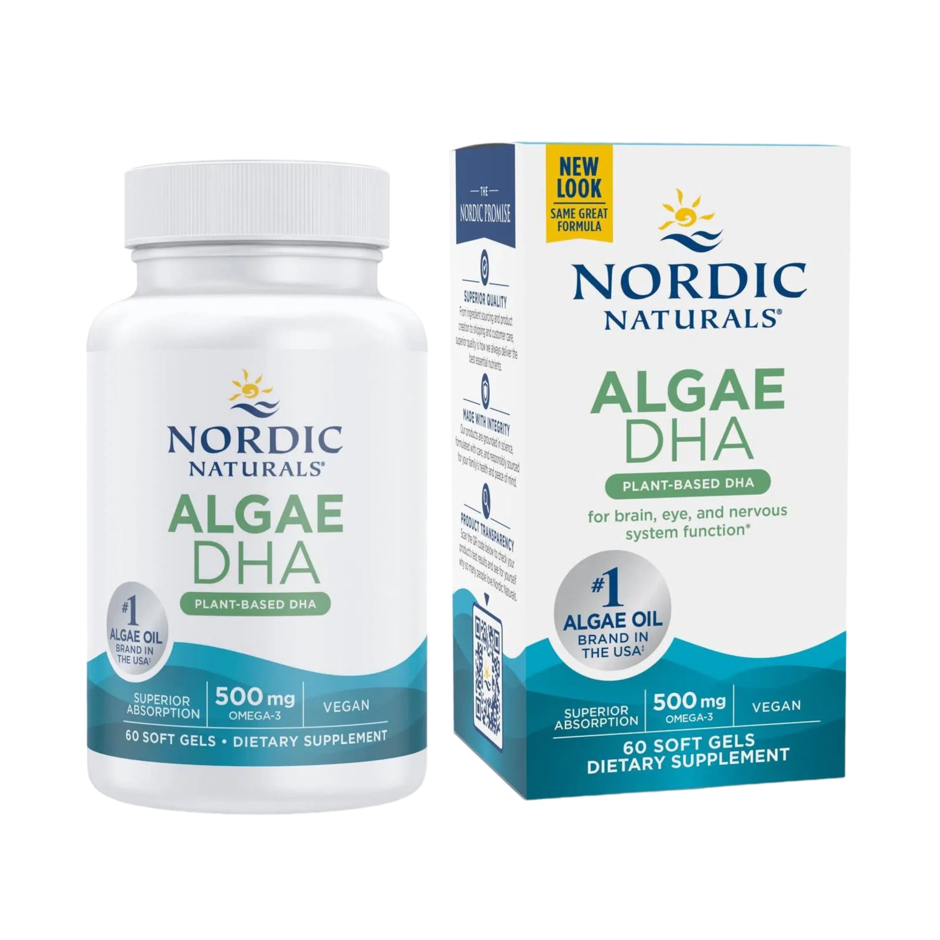 Algae DHA (Omega 3) 500mg, 60 softgels – Nordic Naturals-Wellu