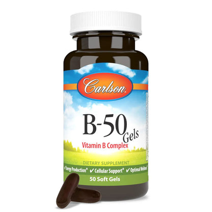 B-50 Vitamina B Complex, 50 Capsulas Blandas – Carlson Labs-Wellu