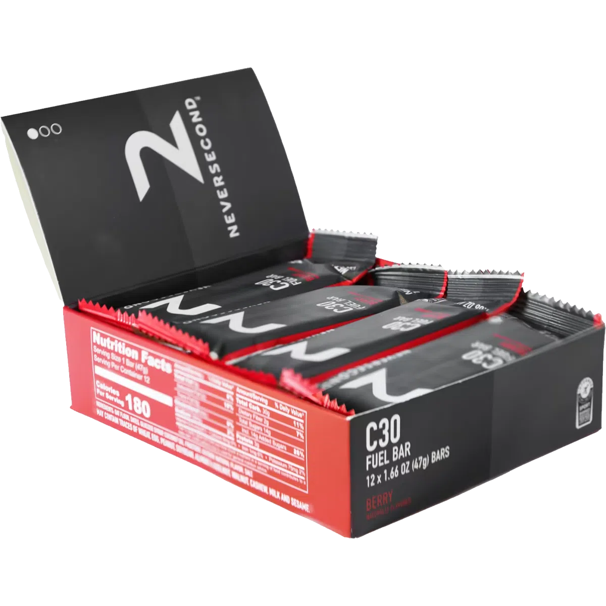 Barra energética C30 sabor Berries, 47g (Paq. 12 pzas) – NeverSecond-Wellu