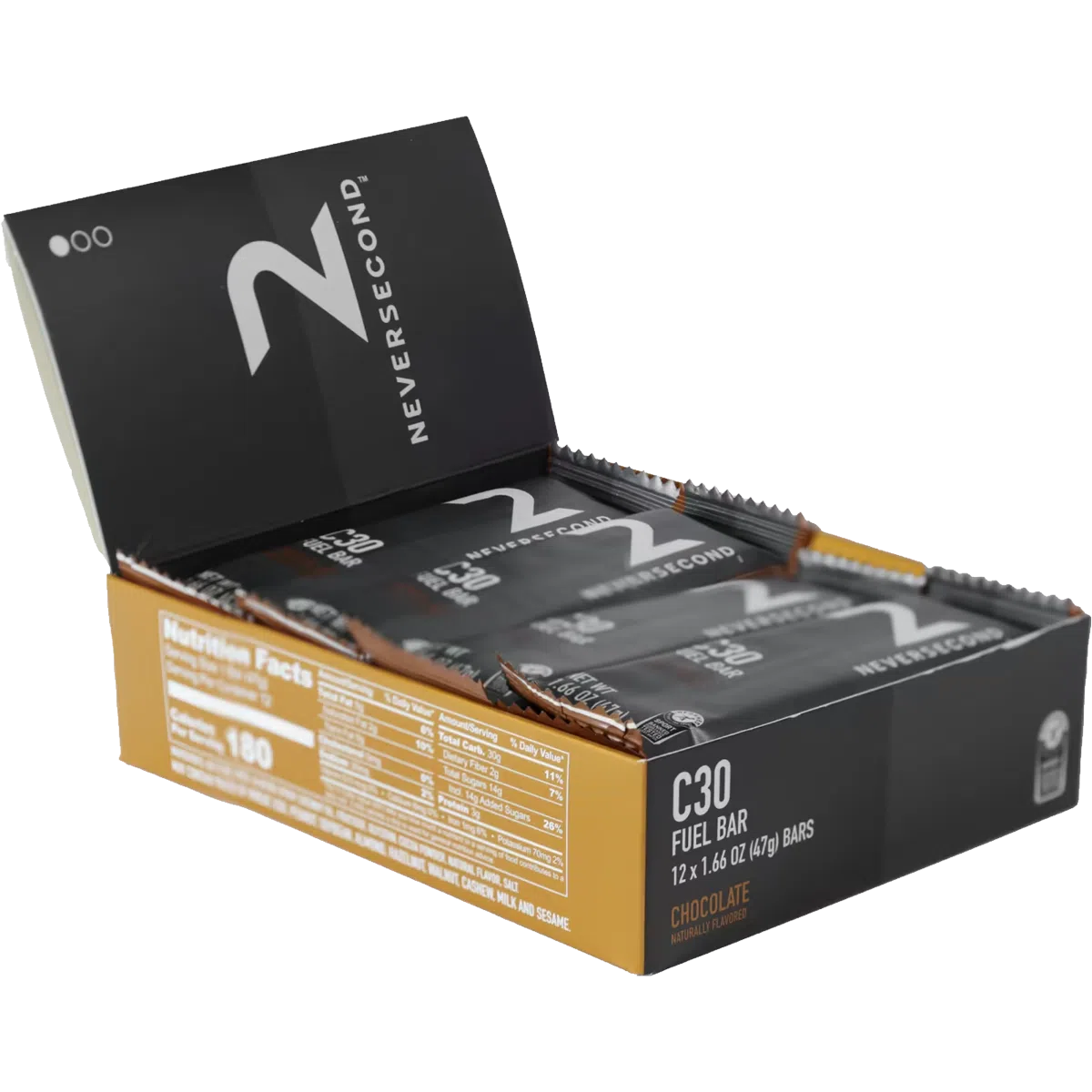 Barra energética C30 sabor Chocolate, 47g (Paq. 12 pzas) – NeverSecond-Wellu