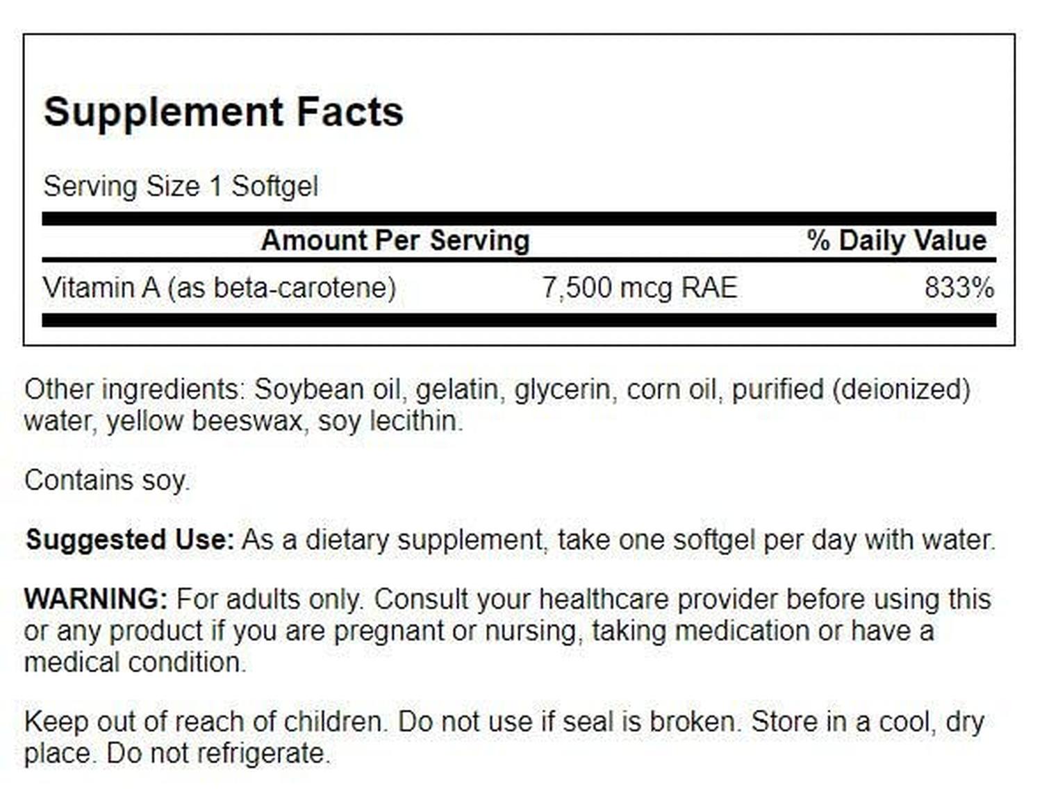 Beta Carotene 25,000 IU (7,500 mcg RAE), 300 Softgels – Swanson-Wellu