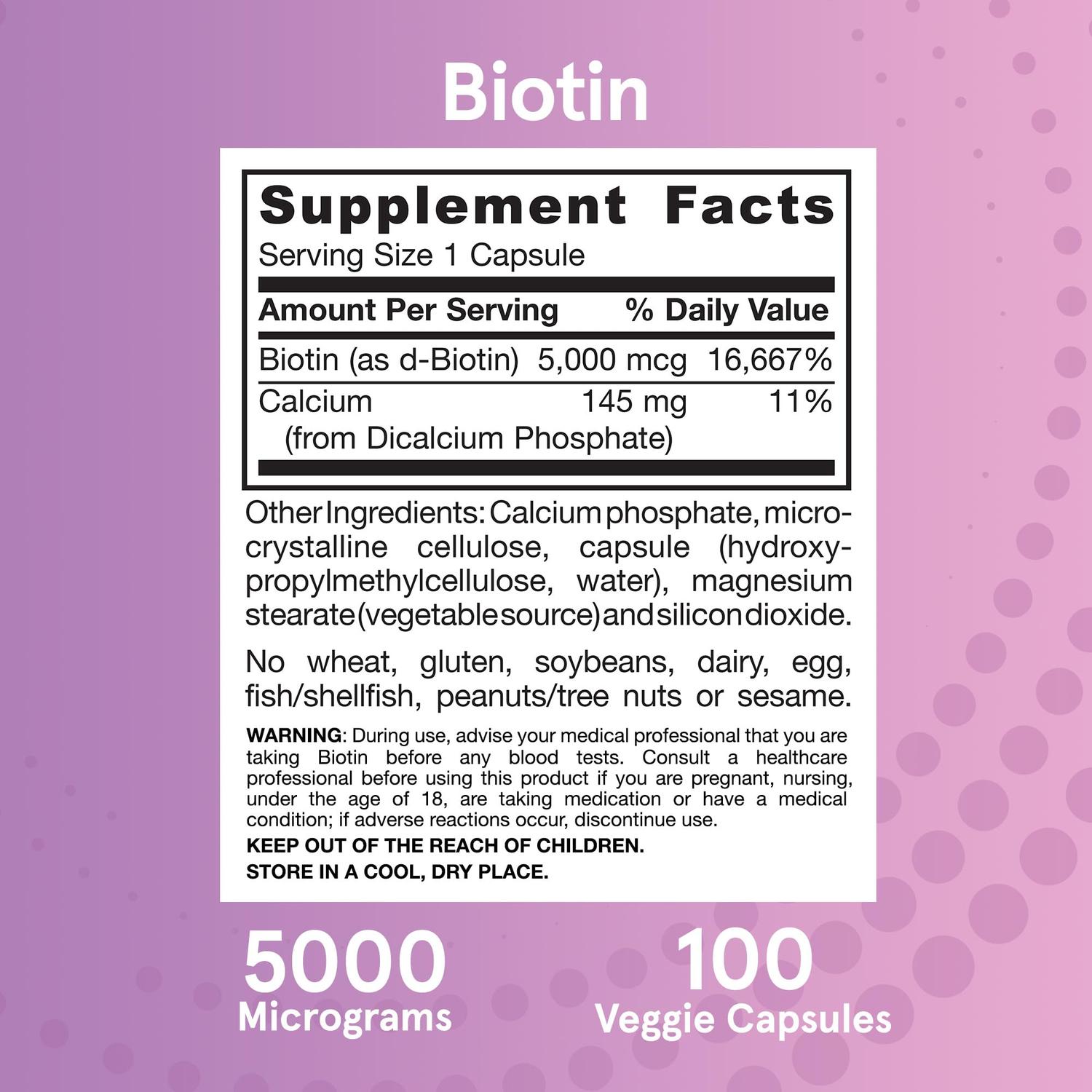 Biotina 5000 mcg, 100 Cápsulas Vegetales – Jarrow Formulas-Wellu