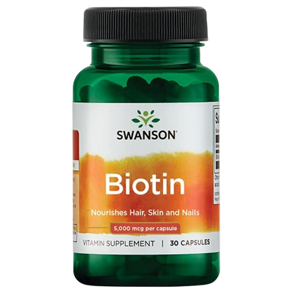 Biotina 5000 mcg Cabello Piel y Uñas, 30 Caps – Swanson-Wellu