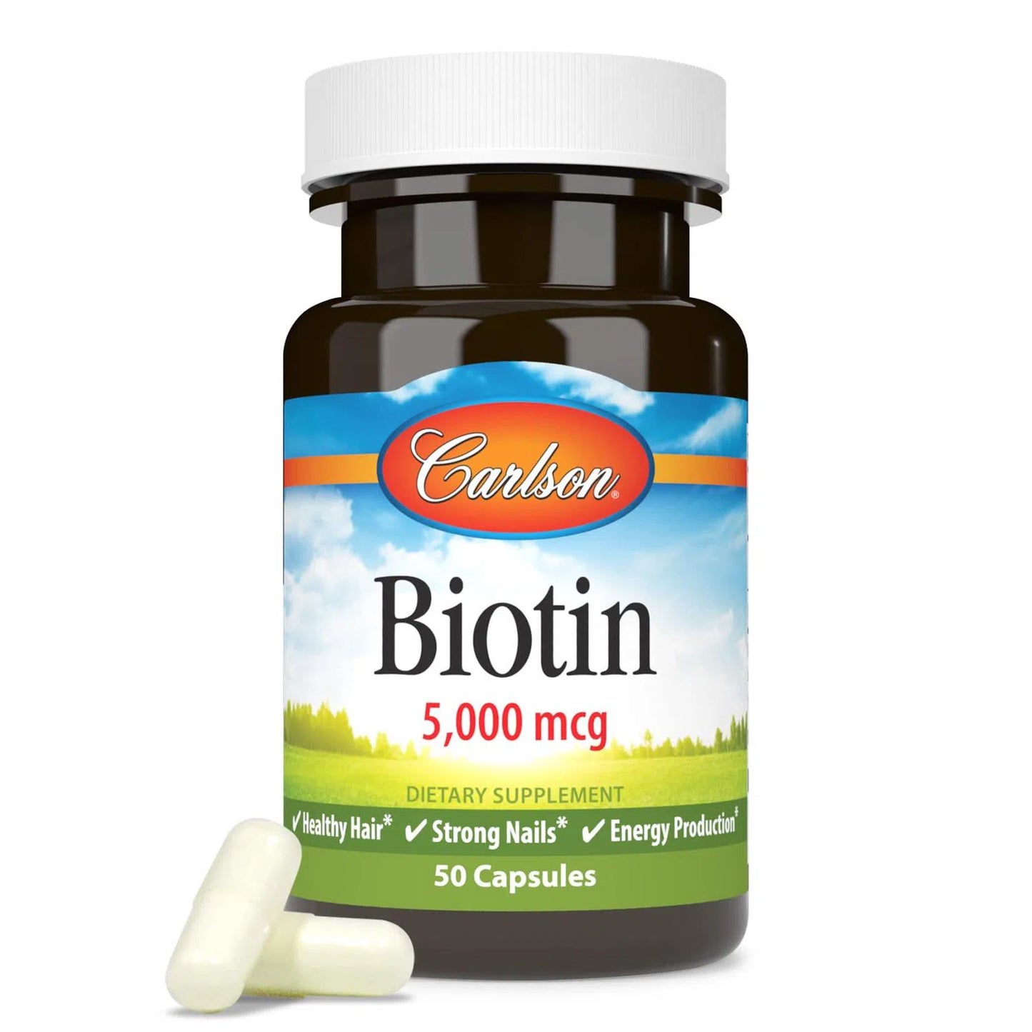 Biotina 5000 mcg, Vitamina B7, 50 Cápsulas – Carlson Labs-Wellu