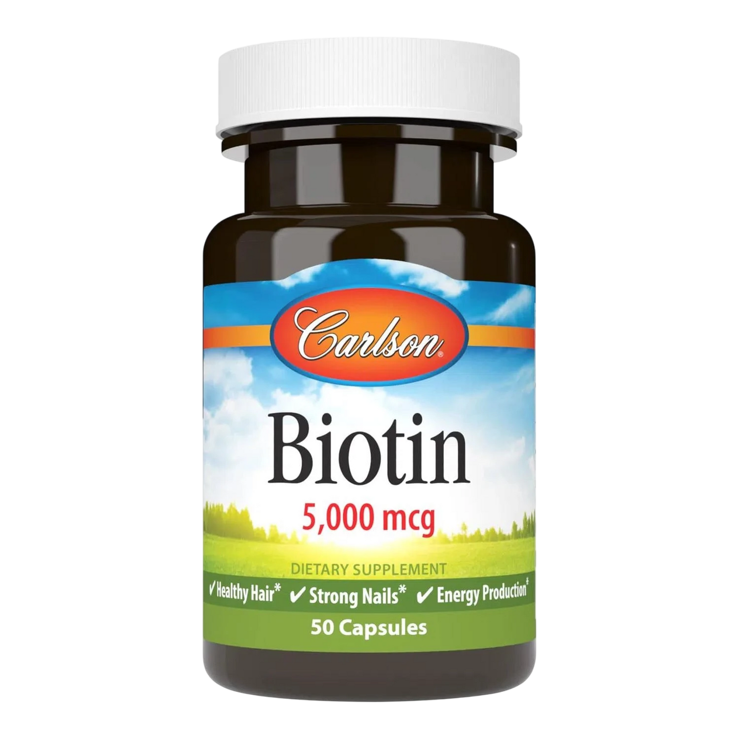 Biotina 5000 mcg, Vitamina B7, 50 Cápsulas – Carlson Labs-Wellu