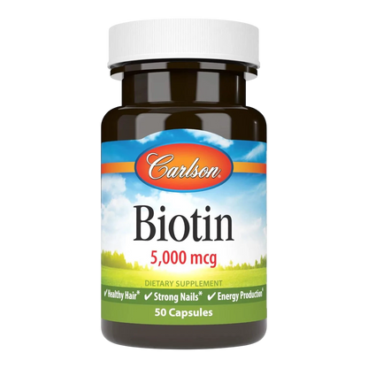 Biotina 5000 mcg, Vitamina B7, 50 Cápsulas – Carlson Labs-Wellu