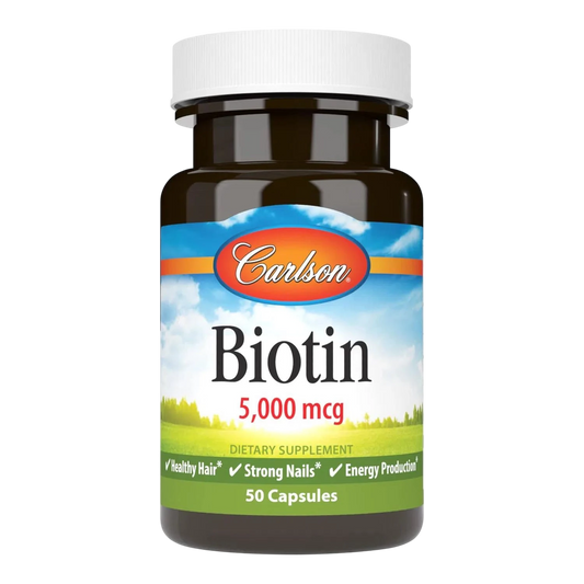 Biotina 5000 mcg, Vitamina B7, 50 Cápsulas – Carlson Labs-Wellu