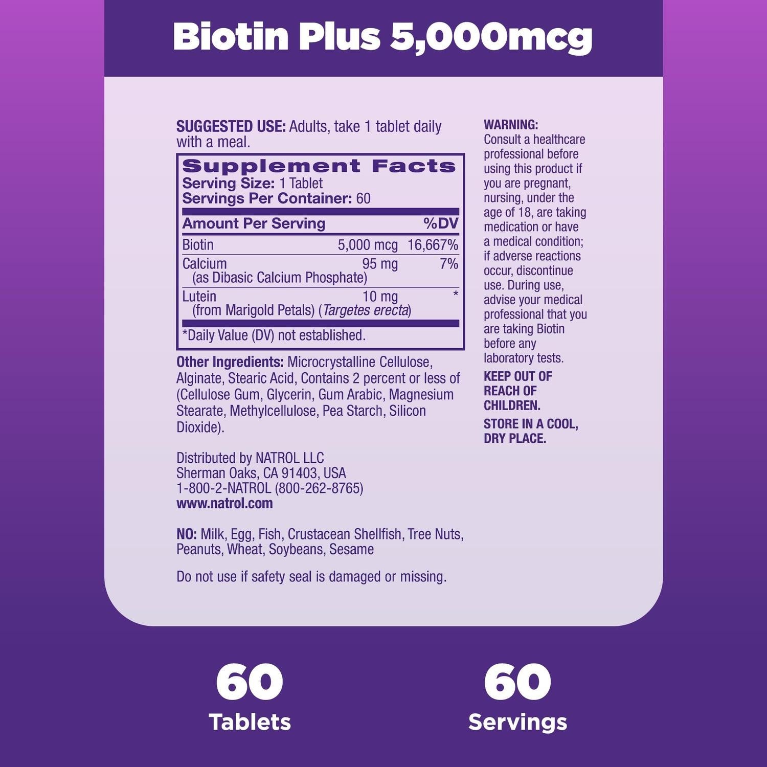 Biotina Plus 5000mcg, 60 tabletas – Natrol-Wellu