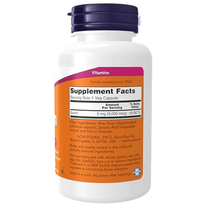 Biotina de 5000 mcg, 120 Cápsulas Veg – NOW Foods-Wellu