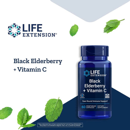 Black Elderberry + Vitamina C, 60 Cápsulas – Life Extension-Wellu