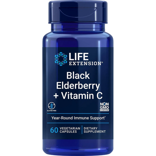 Black Elderberry + Vitamina C, 60 Cápsulas – Life Extension-Wellu