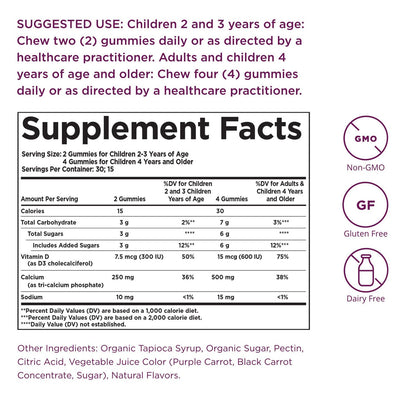 Calcio para Niños con Vitamina D3, 60 Gomitas – Solgar-Wellu