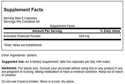 Carbon Vegetal Activado 260mg, 120 Caps – Swanson-Wellu