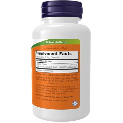 Cayena de 500 mg, 100 Cápsulas Veg – NOW Foods-Wellu