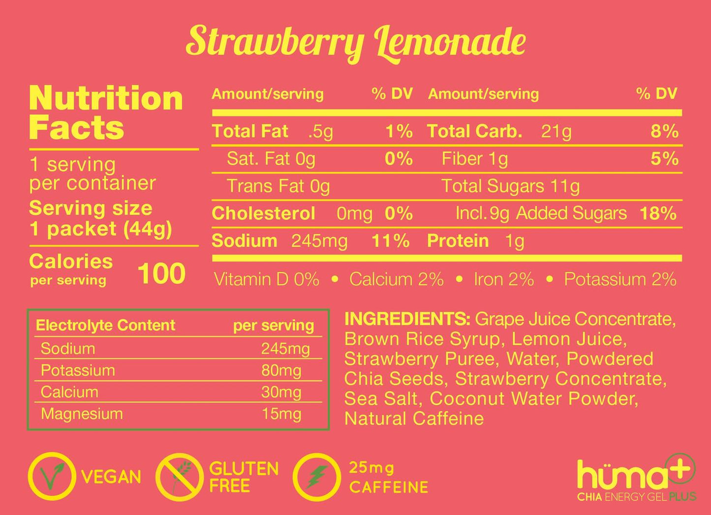 Huma Plus Chia Energy Gel Strawberry Lemonade 44gr-Wellu