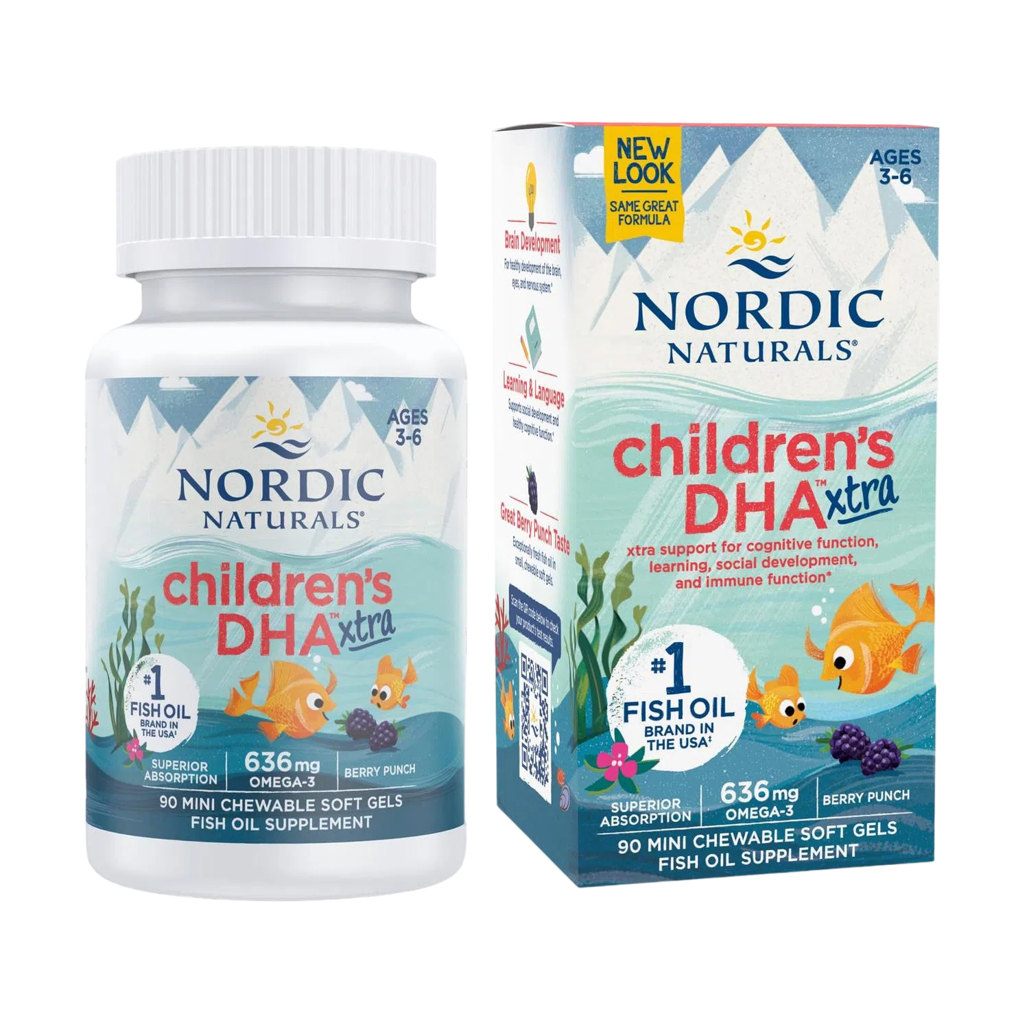 Children's DHA Xtra 636mg (Omega 3 para Niños), 90 Mini Gels Masticables – Nordic Naturals-Wellu