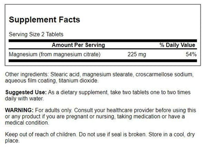 Citrato de Magnesio, 240 Tabletas – Swanson-Wellu