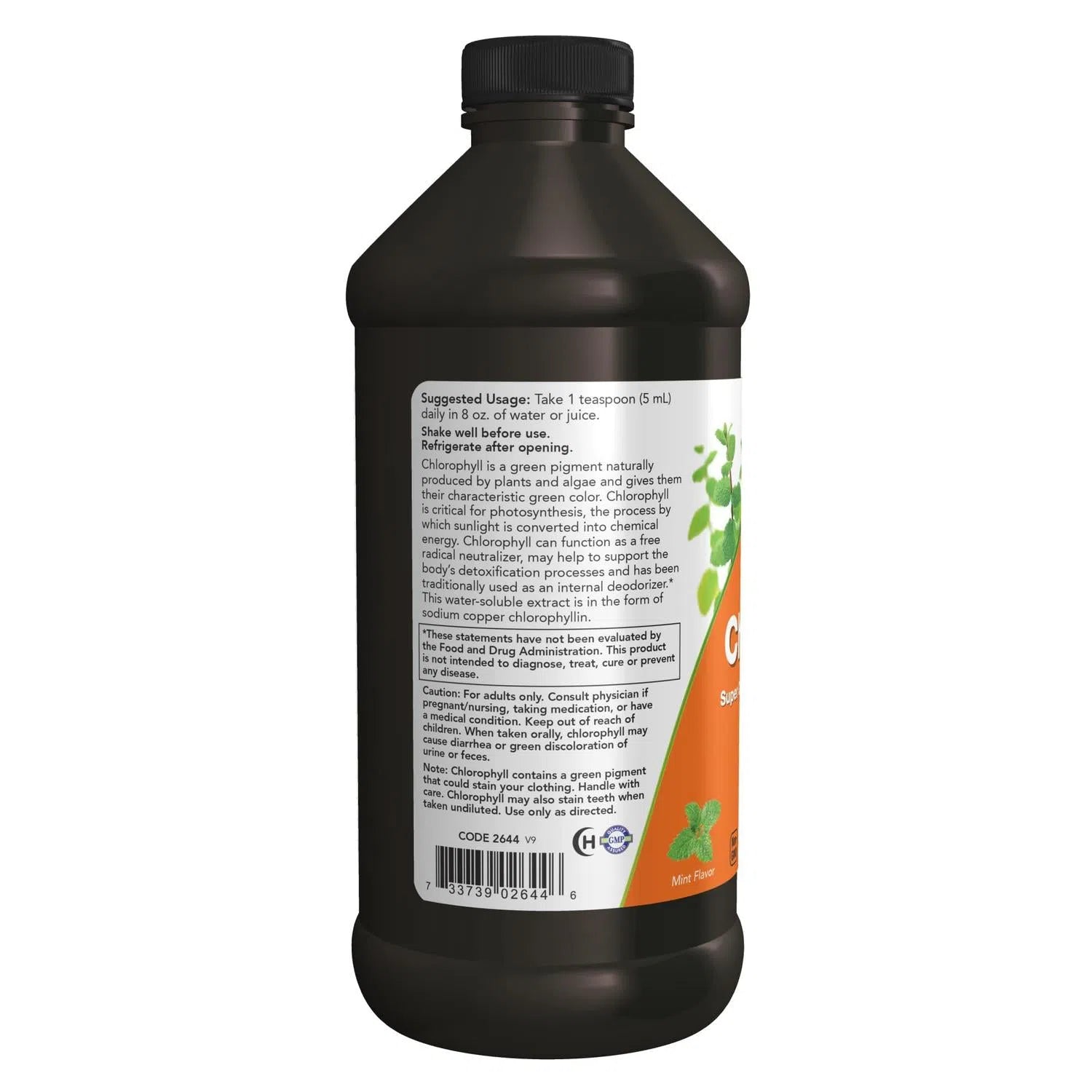 Clorofila Liquida Sabor Natural a Menta 473 ml – NOW Foods-Wellu