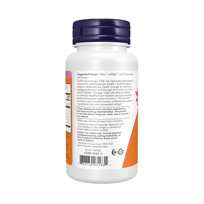 CoQ10 60mg con Omega 3 (Salud Cardiovascular), 60 cápsulas – NOW Foods-Wellu